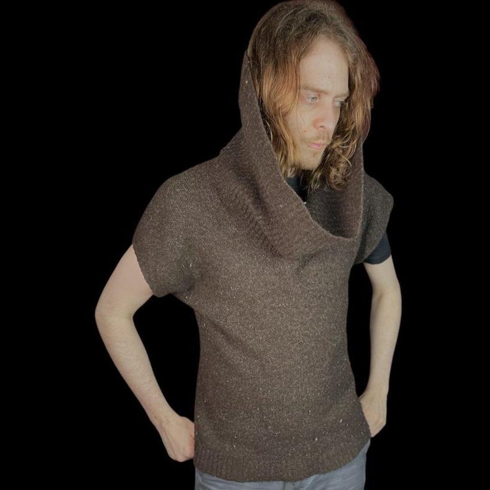 Vintage Wide Collar Brown Sweater Medium Short Sleeve Sweatshirt
